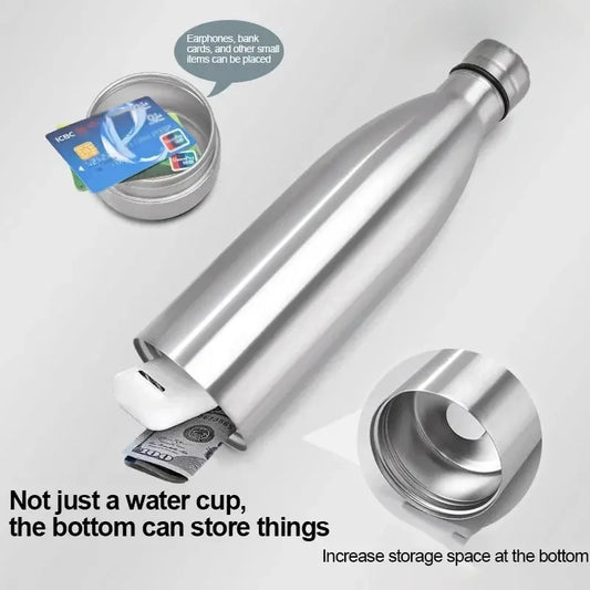 Stainless Steel Water Bottle Safe – Hidden Diversion Container for Cash, Keys & Valuables – Secret Travel Security Stash